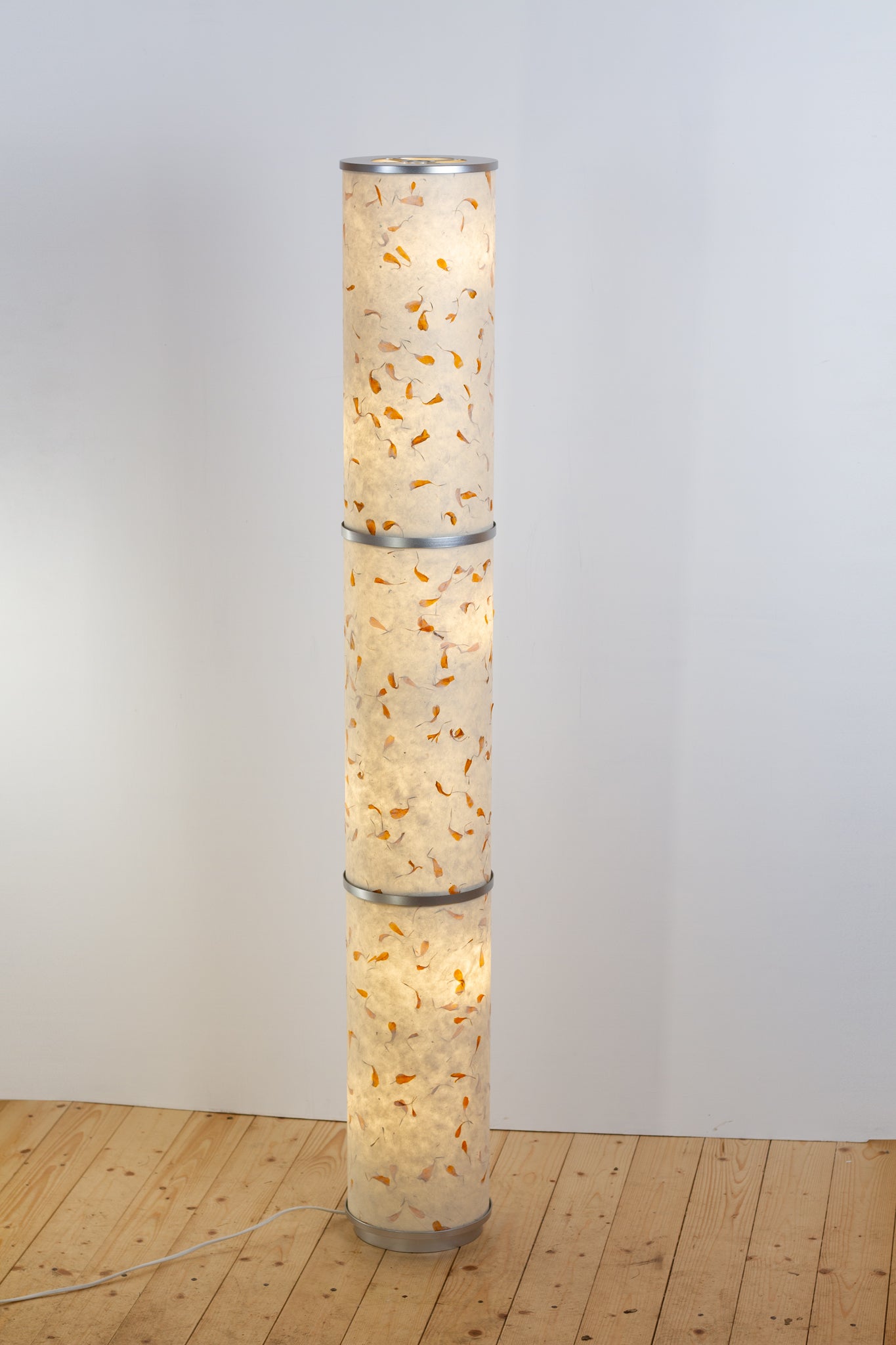 3 Panel Floor Lamp - P32 - Marigold Petals on Natural Lokta, 20cm(d) x 1.4m(h)