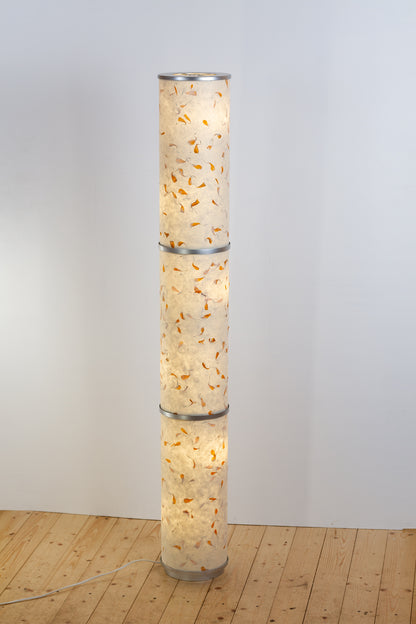 3 Panel Floor Lamp - P32 - Marigold Petals on Natural Lokta, 20cm(d) x 1.4m(h)