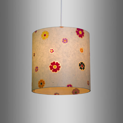 Drum Lamp Shade - P35 - Batik Multi Flower on Natural, 30cm(d) x 30cm(h) - Imbue Lighting