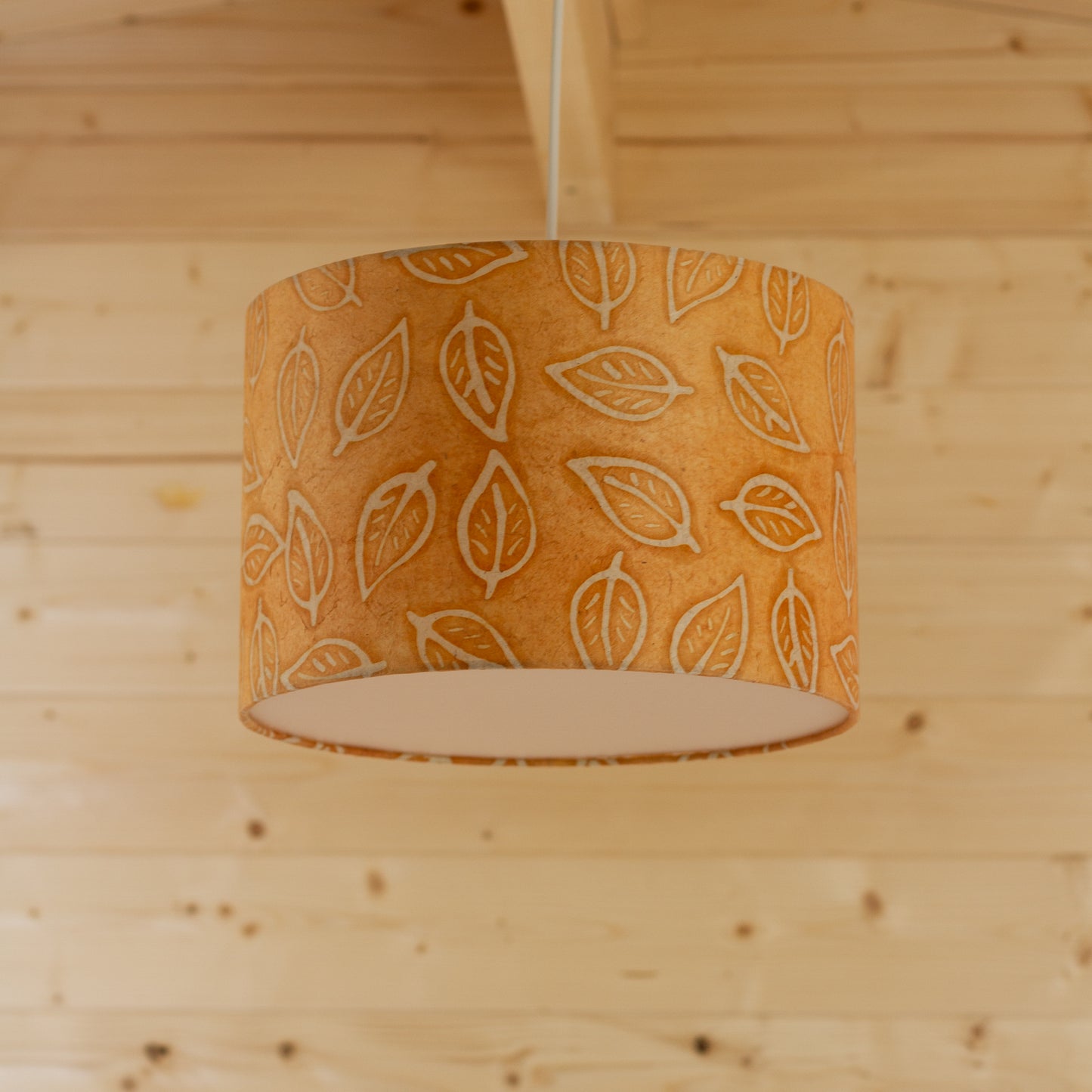 Drum Lamp Shade - P66 - Batik Leaf on Camel, 30cm(d) x 20cm(h)