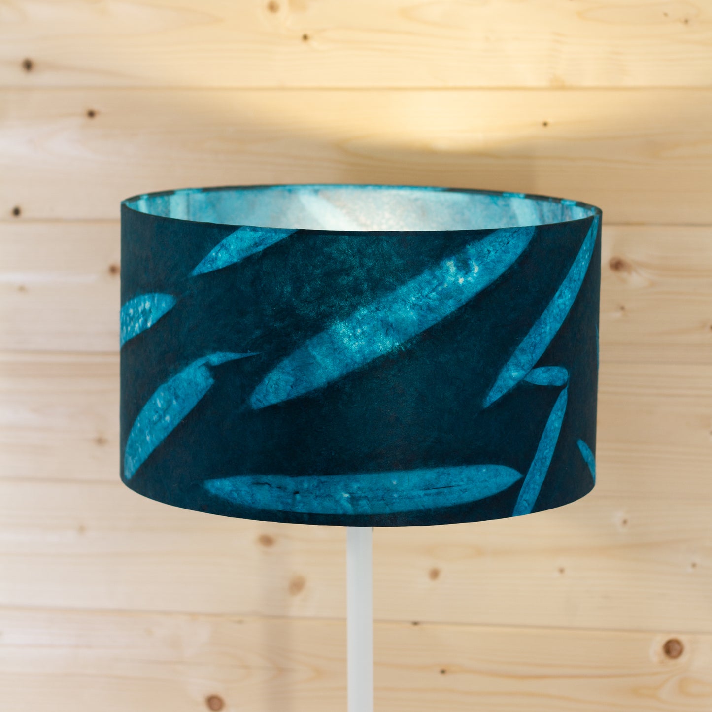 Drum Lamp Shade - P99 - Resistance Dyed Teal Bamboo, 35cm(d) x 20cm(h)