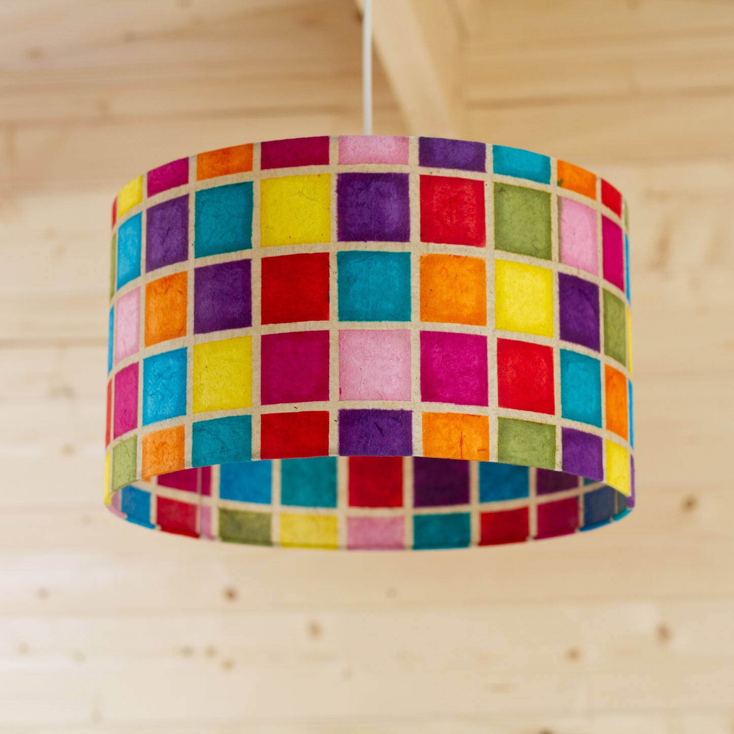 Drum Lamp Shade - P01 - Batik Multi Square, 35cm(d) x 20cm(h)