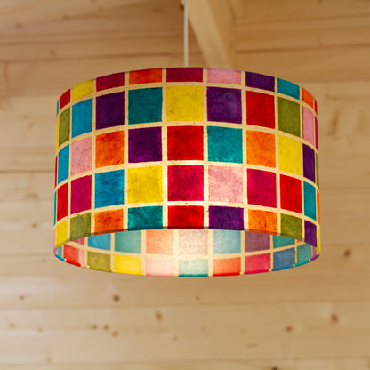 Drum Lamp Shade - P01 - Batik Multi Square, 35cm(d) x 20cm(h)