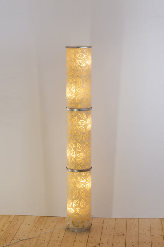 3 Panel Floor Lamp - P28 - Batik Leaf on Natural, 20cm(d) x 1.4m(h)