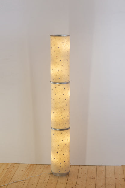 3 Panel Floor Lamp - P34 - Cornflower Petals on Natural Lokta, 20cm(d) x 1.4m(h)