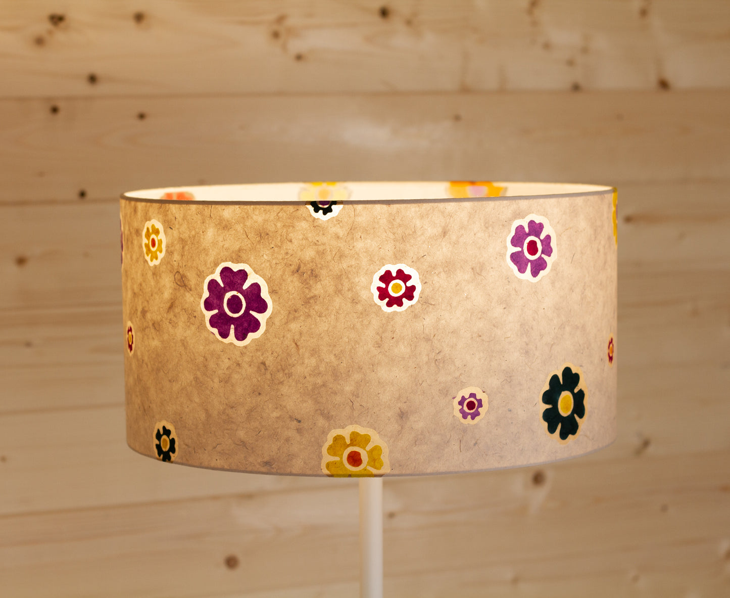 Drum Lamp Shade - P35 - Batik Multi Flower on Natural, 40cm(d) x 20cm(h)