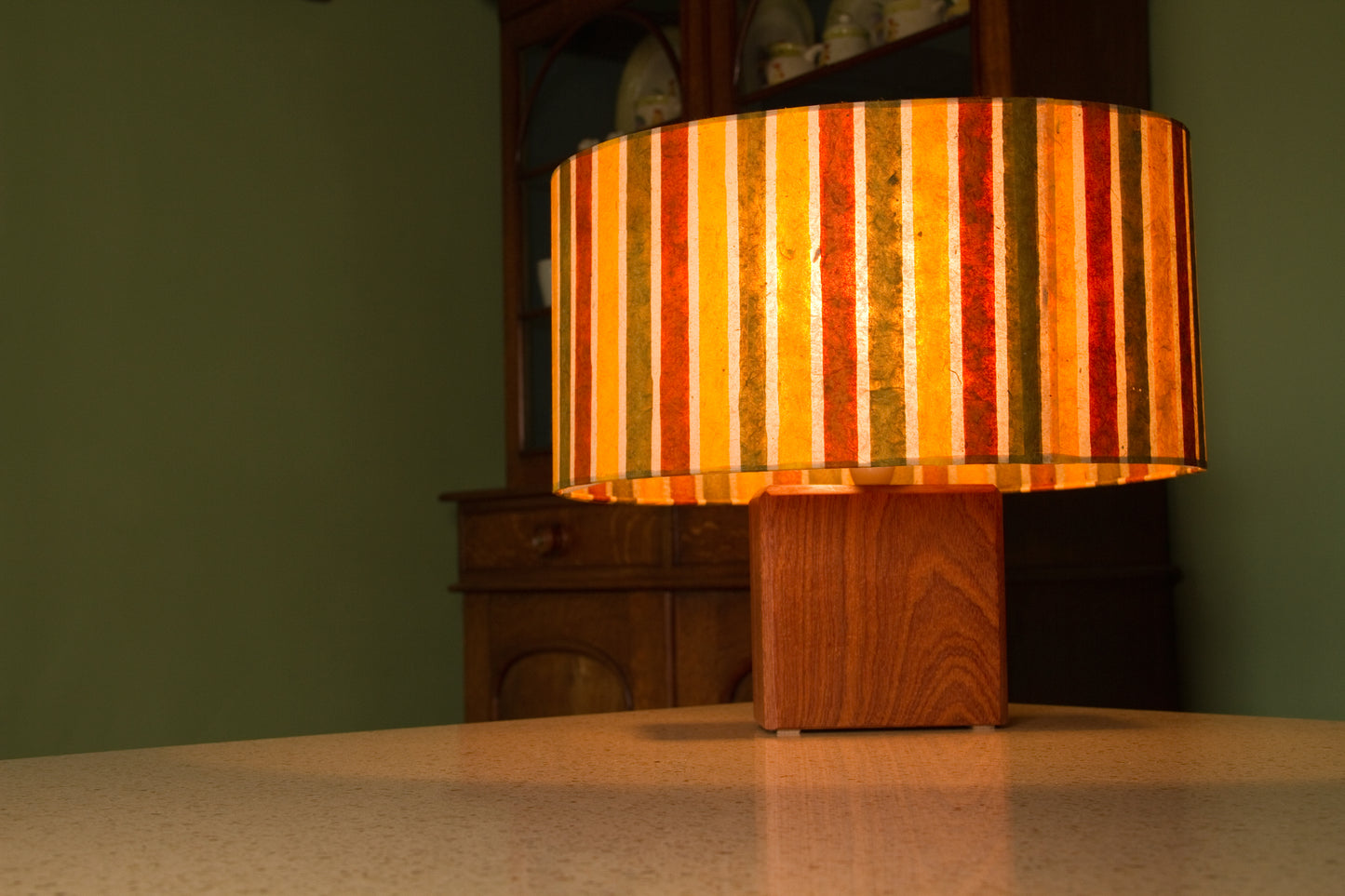 Oval Lamp Shade - P06 - Batik Stripes Autumn, 40cm(w) x 20cm(h) x 30cm(d)