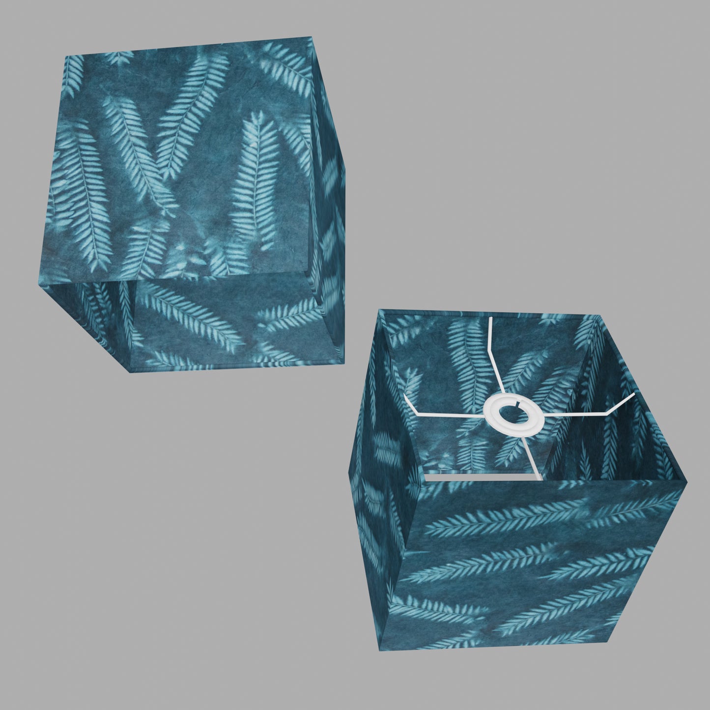 Square Lamp Shade - B106 ~ Resistance Dyed Teal Fern, 20cm(w) x 20cm(h) x 20cm(d)