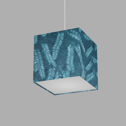 Square Lamp Shade - B106 ~ Resistance Dyed Teal Fern, 20cm(w) x 20cm(h) x 20cm(d)