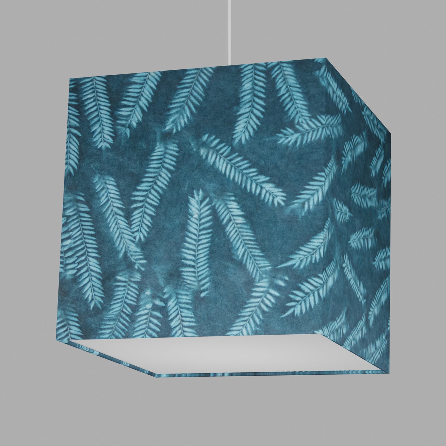Square Lamp Shade - B106 ~ Resistance Dyed Teal Fern, 30cm(w) x 30cm(h) x 30cm(d)