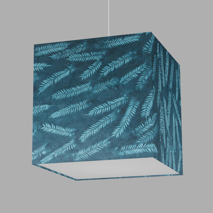 Square Lamp Shade - B106 ~ Resistance Dyed Teal Fern, 40cm(w) x 40cm(h) x 40cm(d)