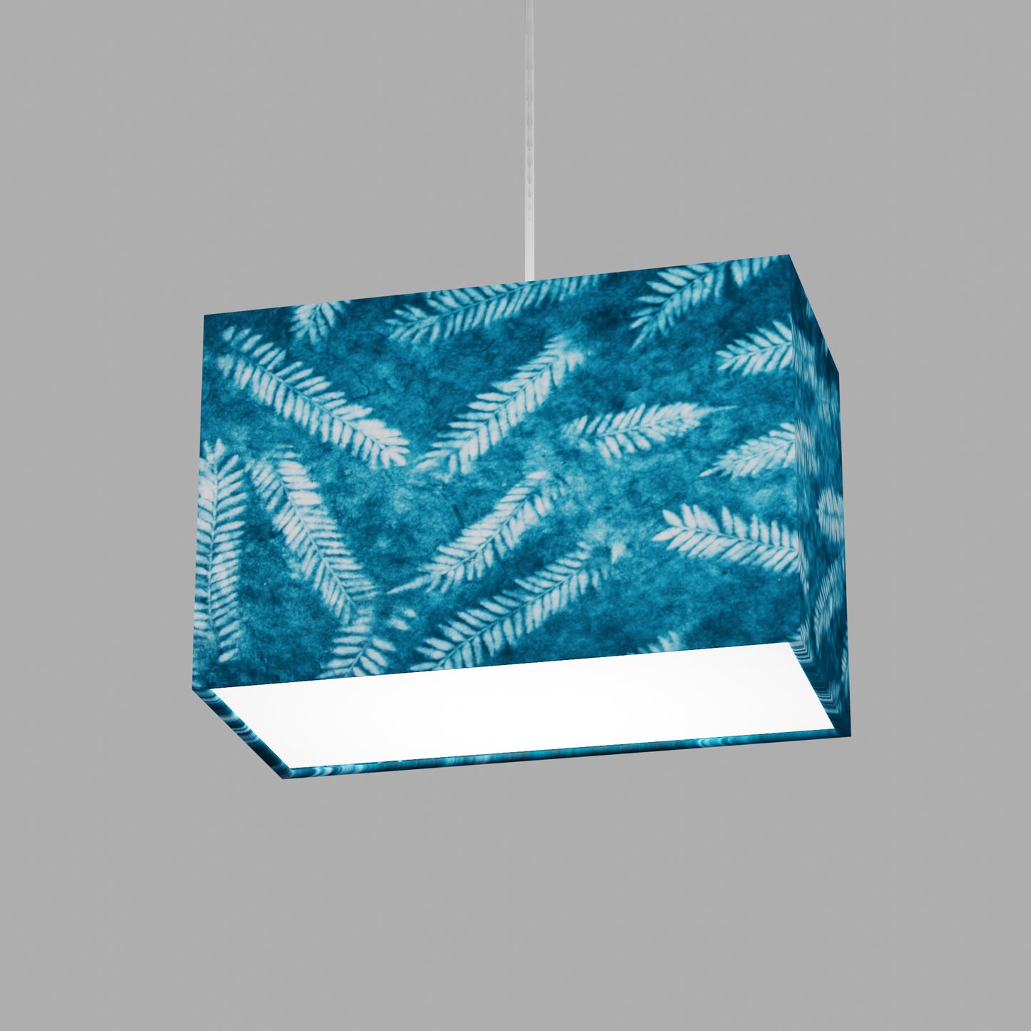 Rectangle Lamp Shade - B106 ~ Resistance Dyed Teal Fern, 30cm(w) x 20cm(h) x 15cm(d)