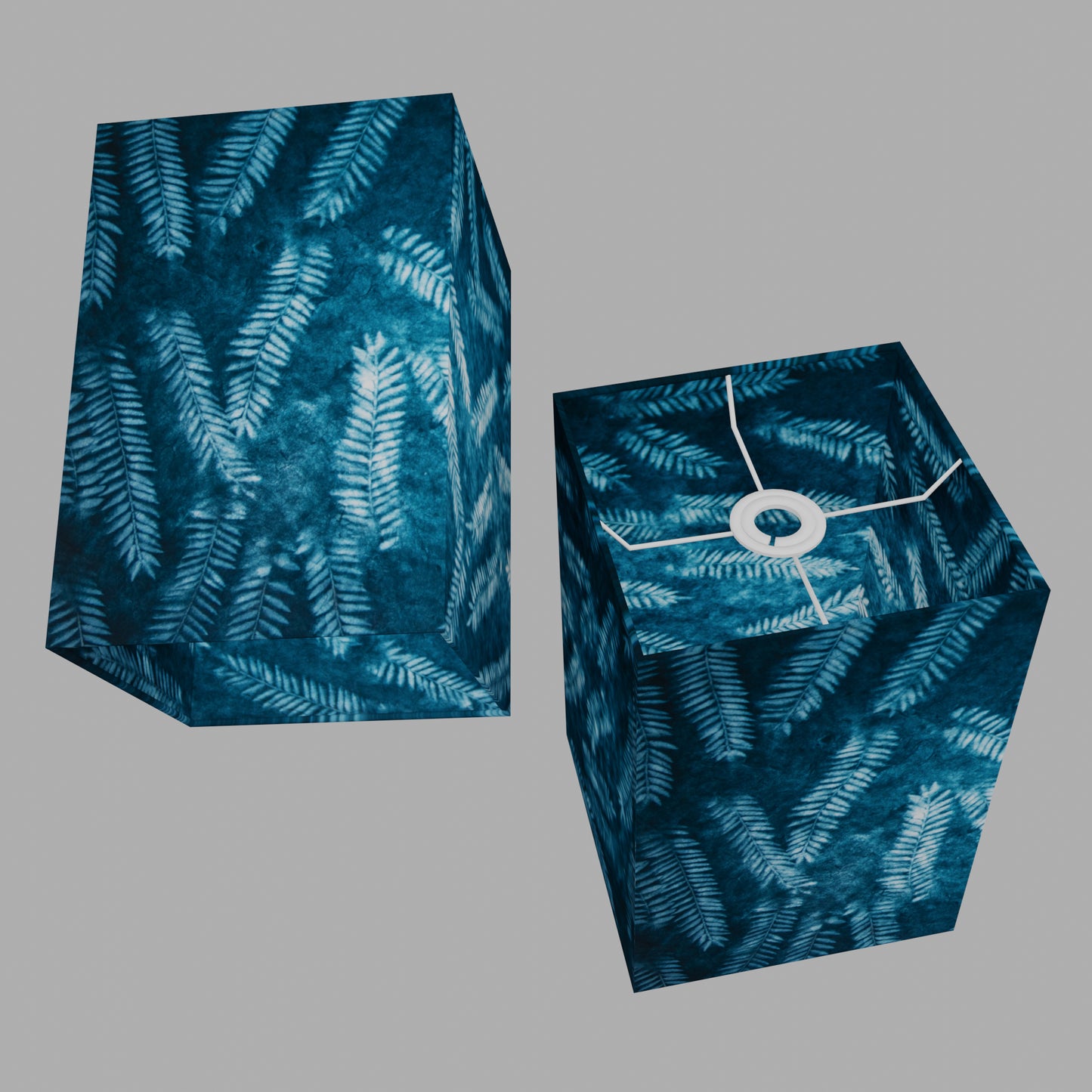 Square Lamp Shade - B106 ~ Resistance Dyed Teal Fern, 20cm(w) x 30cm(h) x 20cm(d)