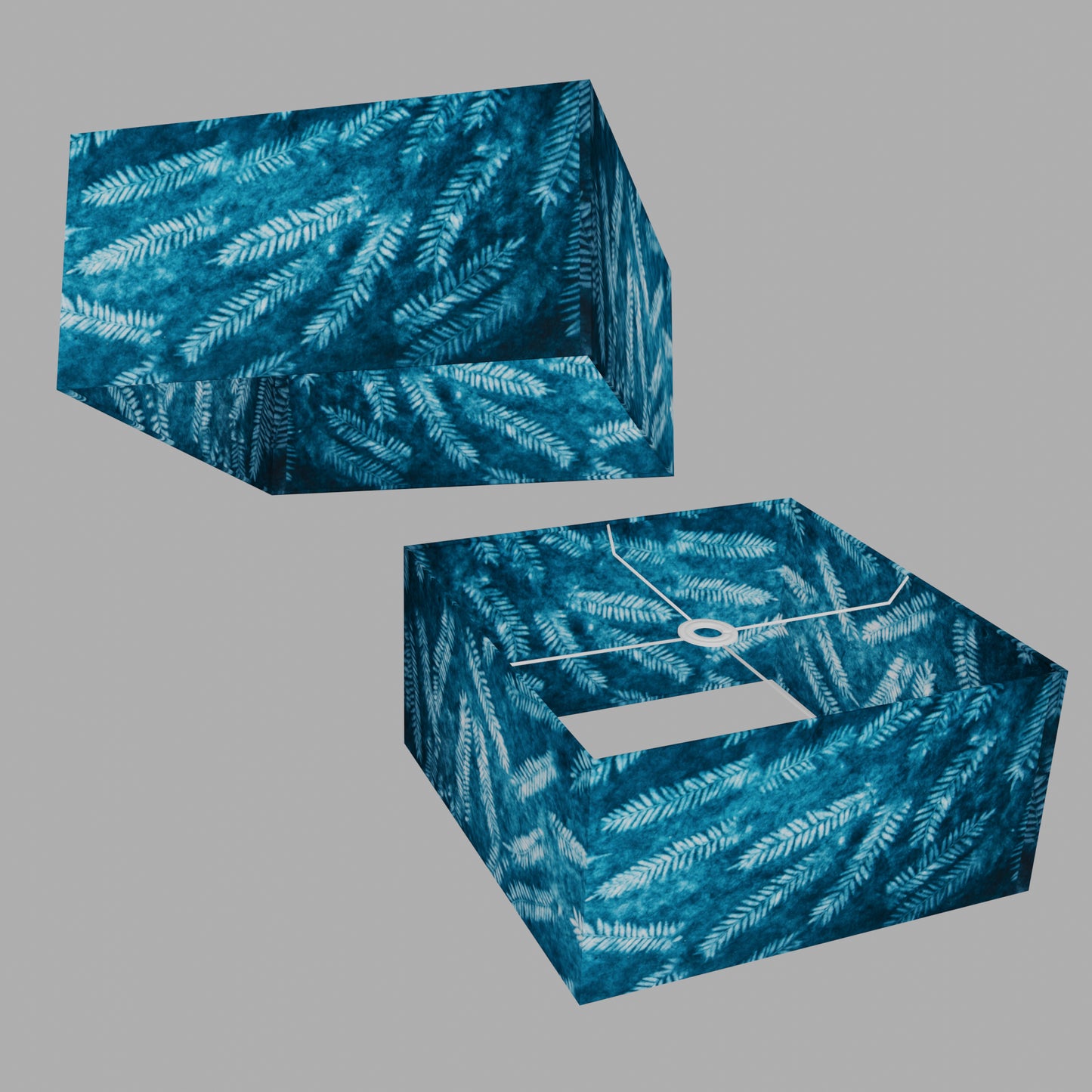 Square Lamp Shade - B106 ~ Resistance Dyed Teal Fern, 40cm(w) x 20cm(h) x 40cm(d)