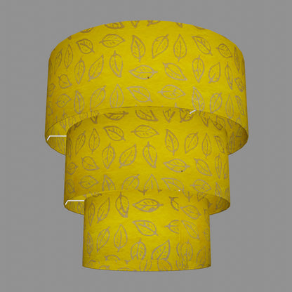 3 Tier Lamp Shade - B107 ~ Batik Leaf Yellow, 50cm x 20cm, 40cm x 17.5cm & 30cm x 15cm