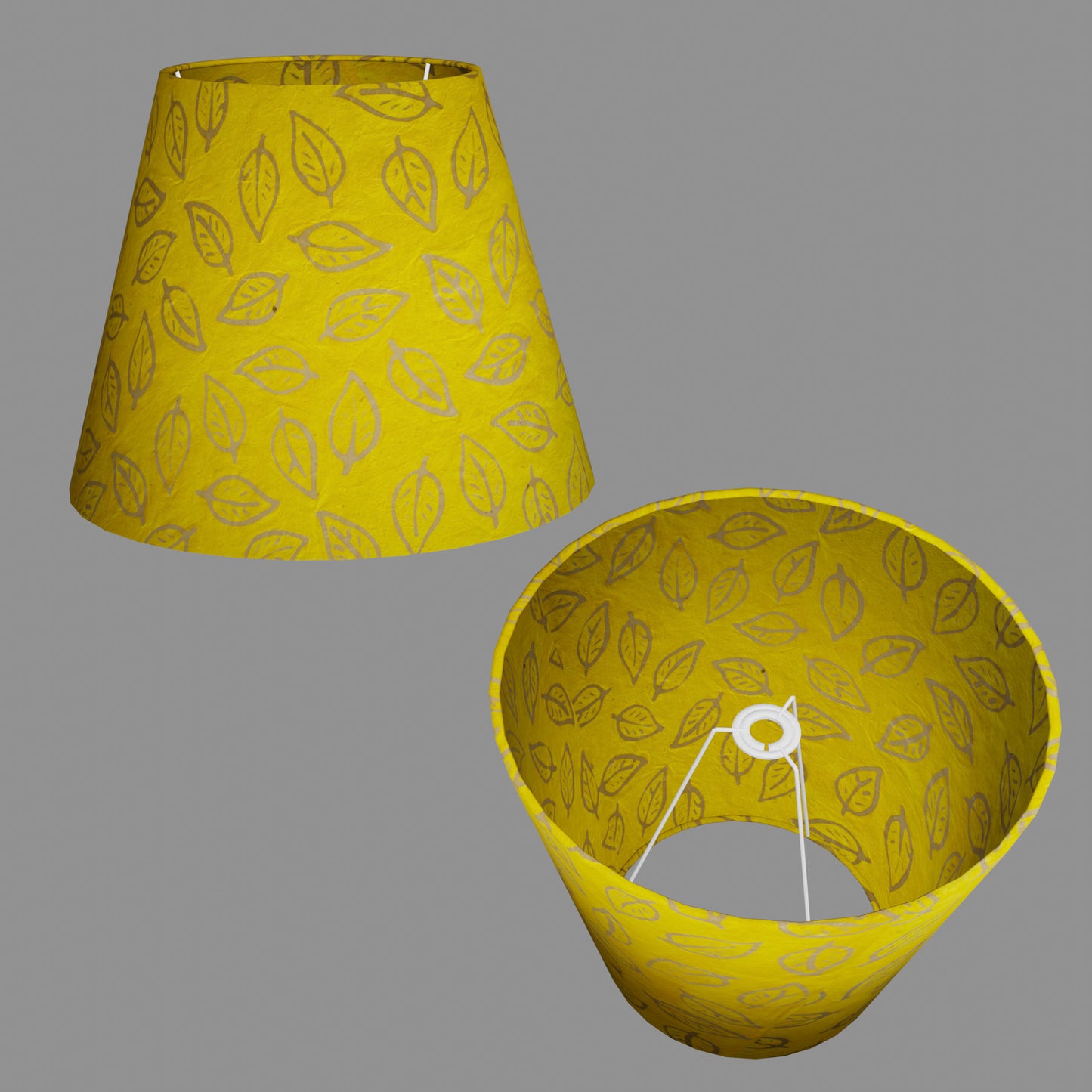 Conical Lamp Shade B107 ~ Batik Leaf Yellow, 23cm(top) x 40cm(bottom) x 31cm(height)