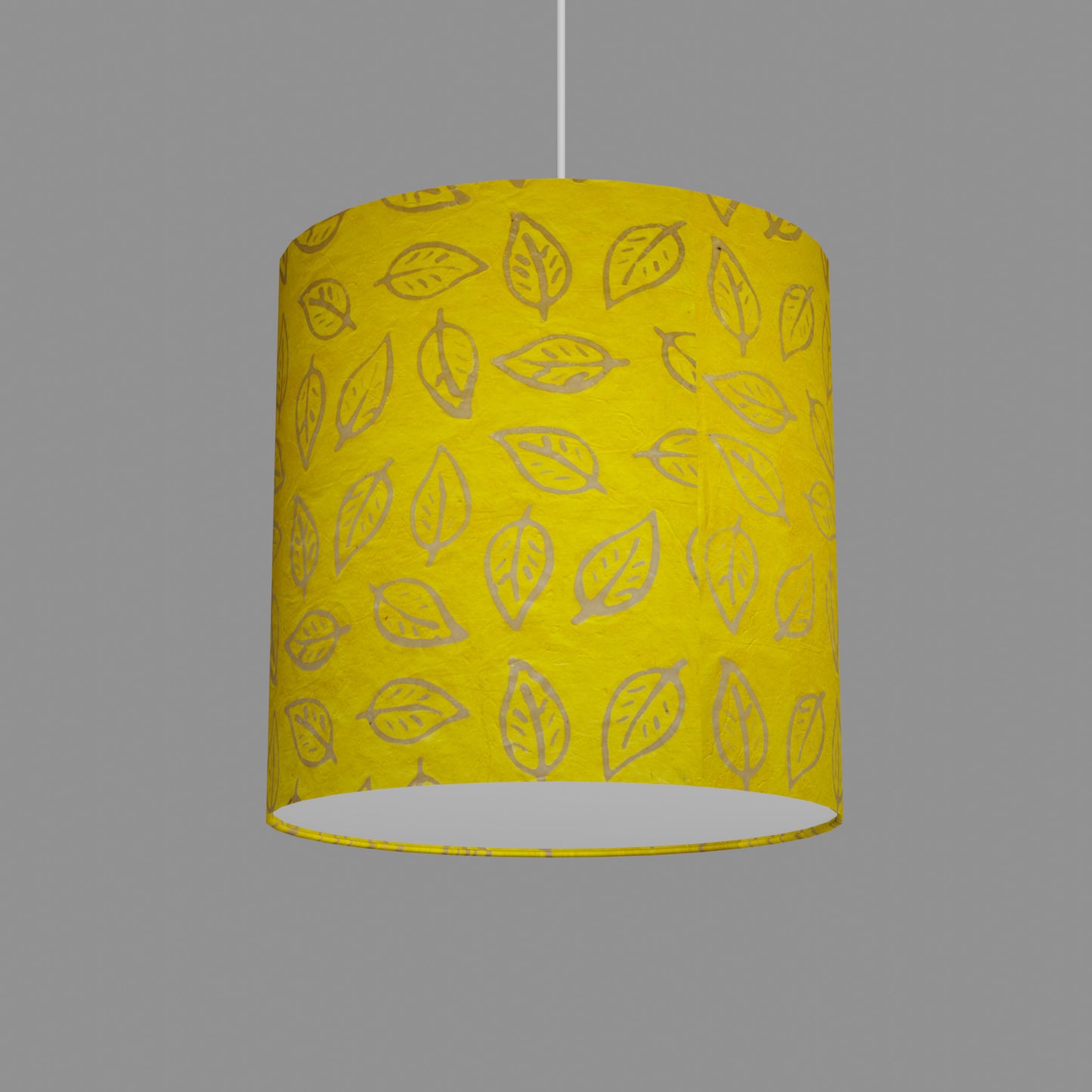 Drum Lamp Shade - B107 ~ Batik Leaf Yellow, 30cm(d) x 30cm(h)