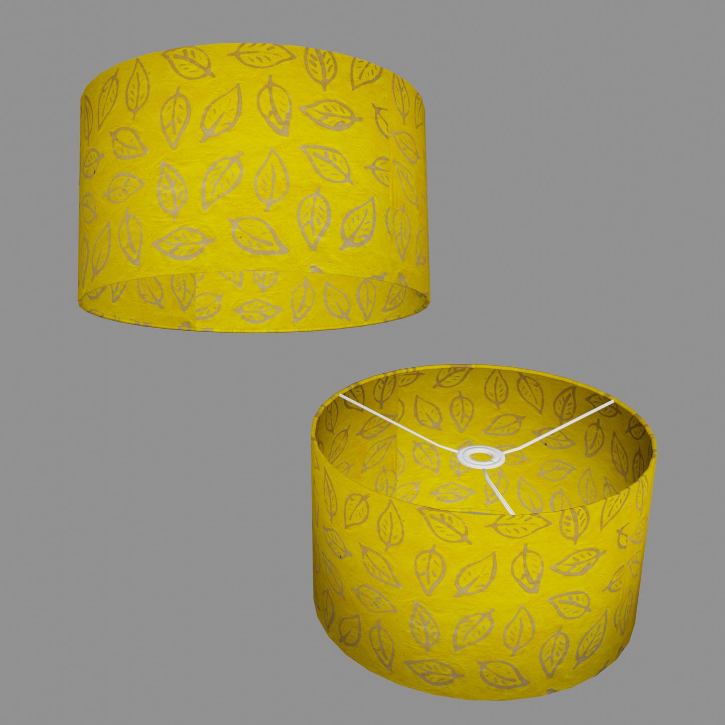 Drum Lamp Shade - B107 ~ Batik Leaf Yellow, 35cm(d) x 20cm(h)