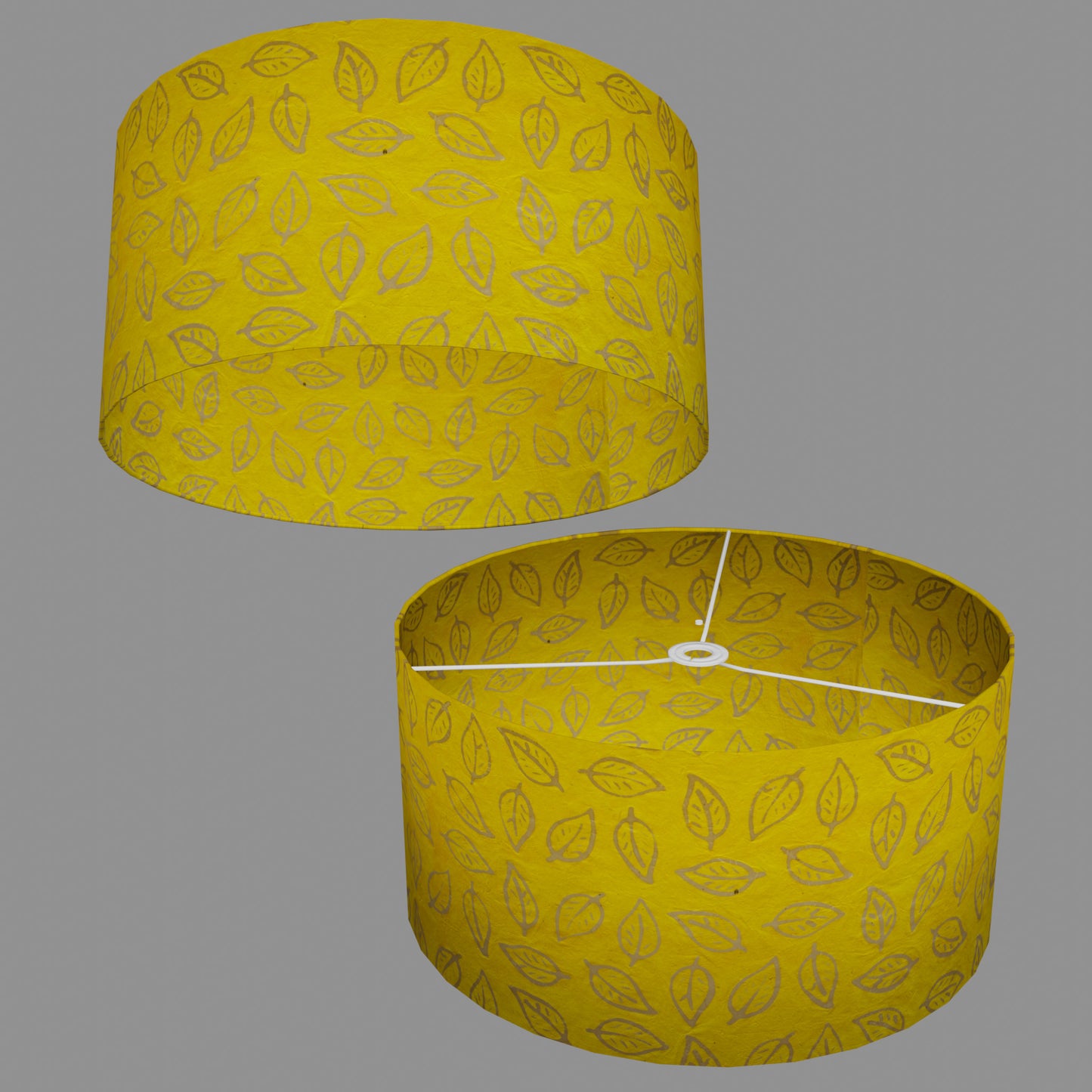 Drum Lamp Shade - B107 ~ Batik Leaf Yellow, 50cm(d) x 25cm(h)