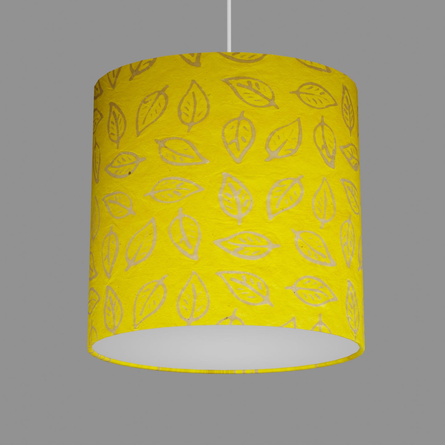 Oval Lamp Shade - B107 ~ Batik Leaf Yellow, 30cm(w) x 30cm(h) x 22cm(d)