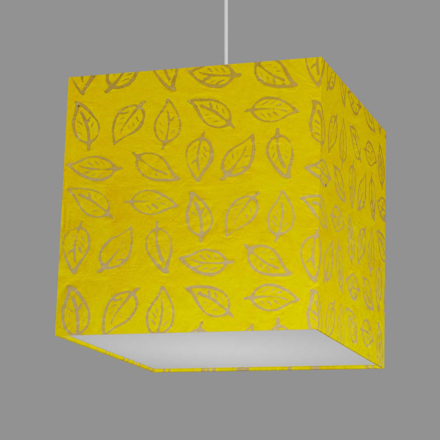 Square Lamp Shade - B107 ~ Batik Leaf Yellow, 30cm(w) x 30cm(h) x 30cm(d)