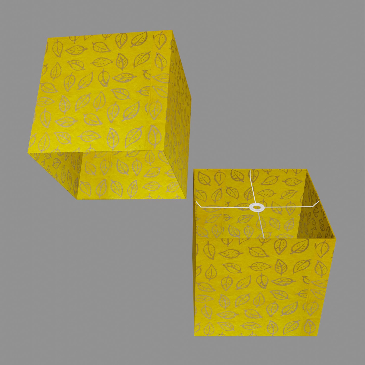 Square Lamp Shade - B107 ~ Batik Leaf Yellow, 40cm(w) x 40cm(h) x 40cm(d)