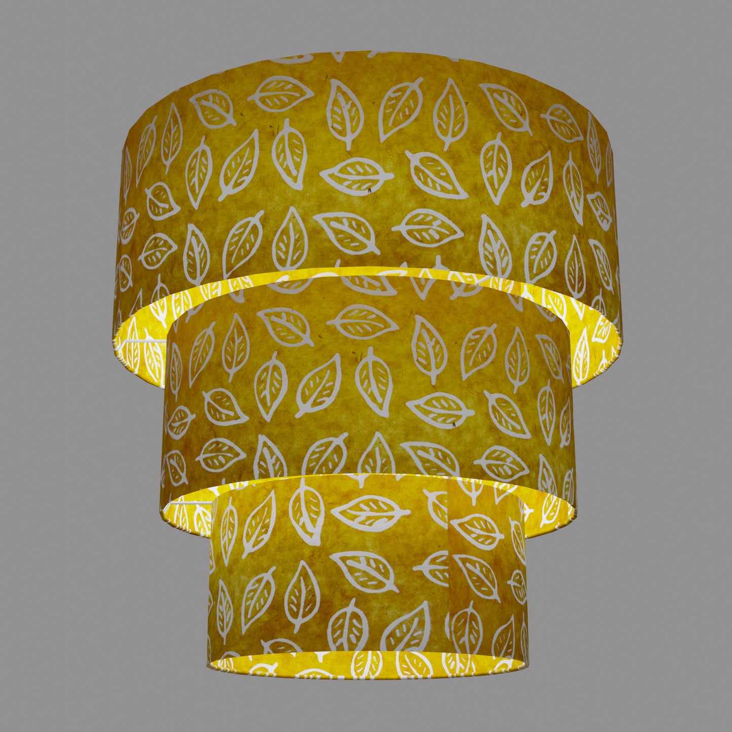 3 Tier Lamp Shade - B107 ~ Batik Leaf Yellow, 50cm x 20cm, 40cm x 17.5cm & 30cm x 15cm
