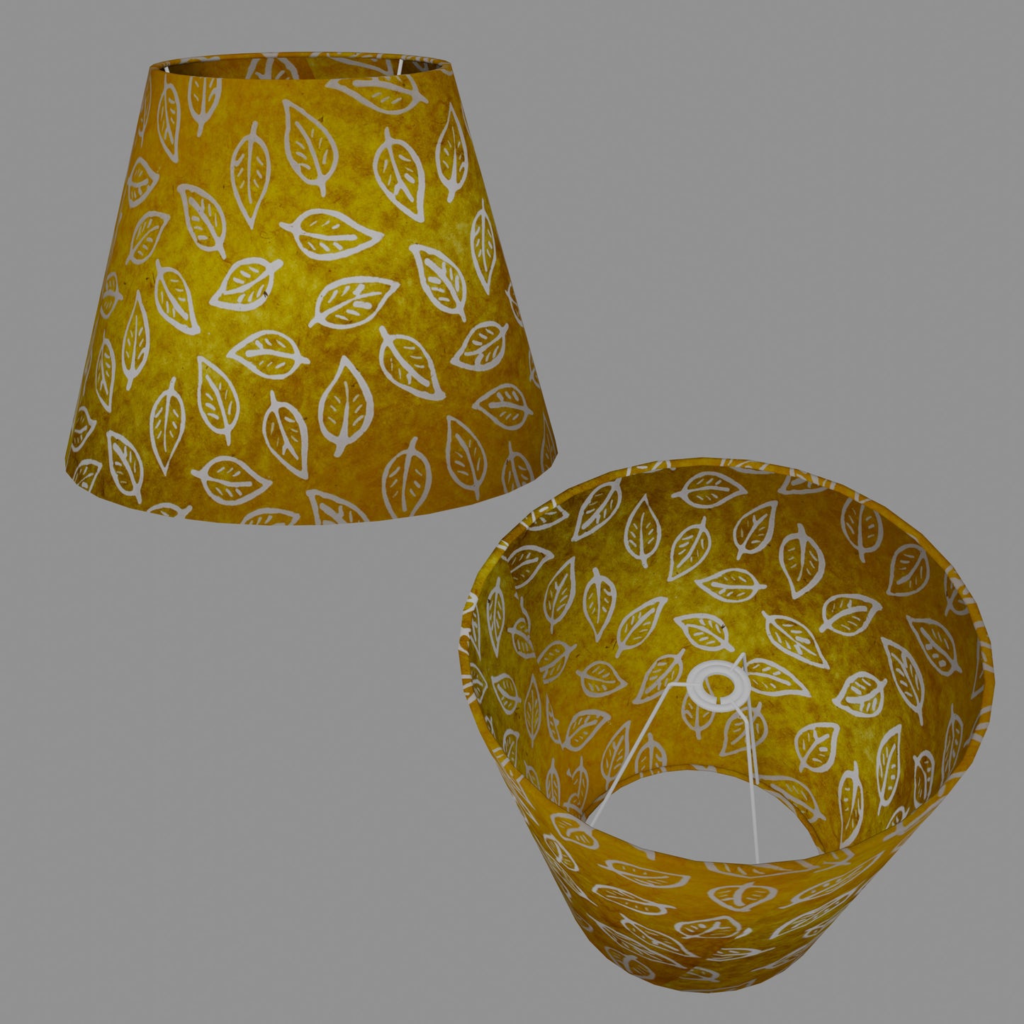 Conical Lamp Shade B107 ~ Batik Leaf Yellow, 23cm(top) x 40cm(bottom) x 31cm(height)