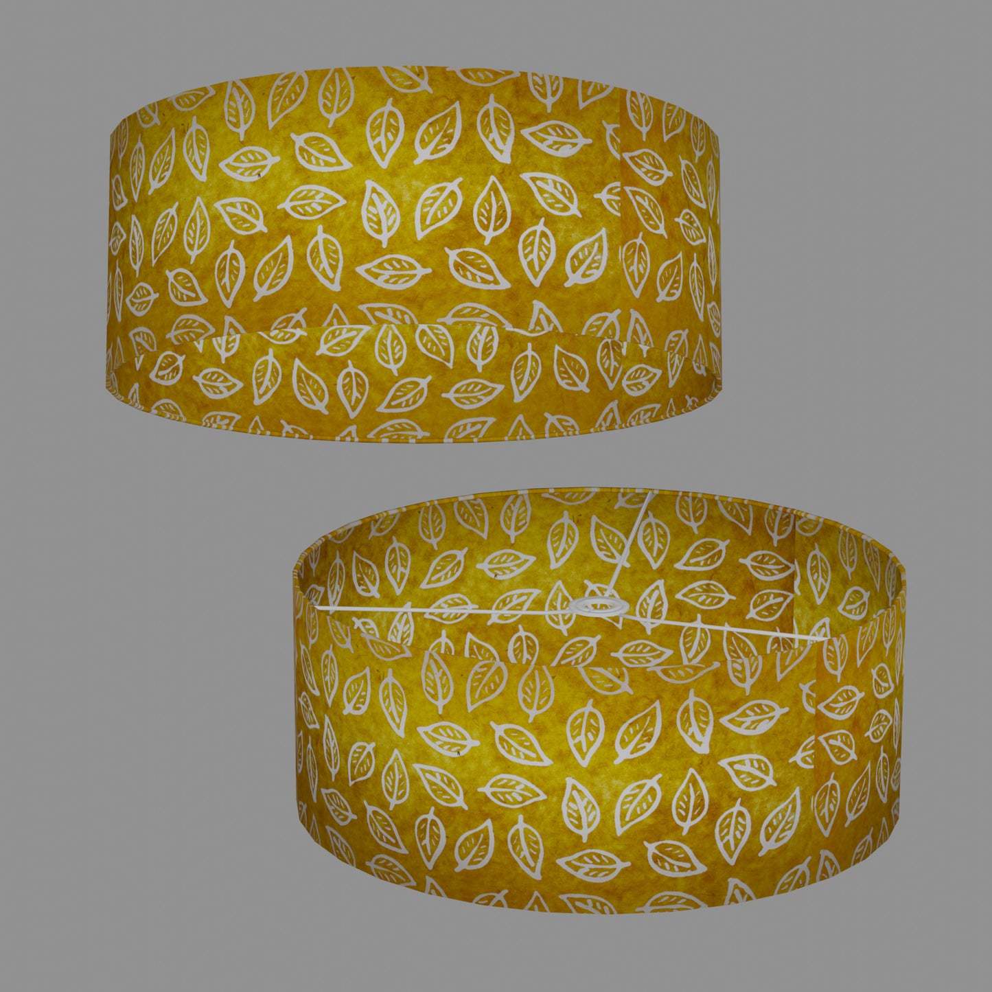 Drum Lamp Shade - B107 ~ Batik Leaf Yellow, 50cm(d) x 20cm(h)