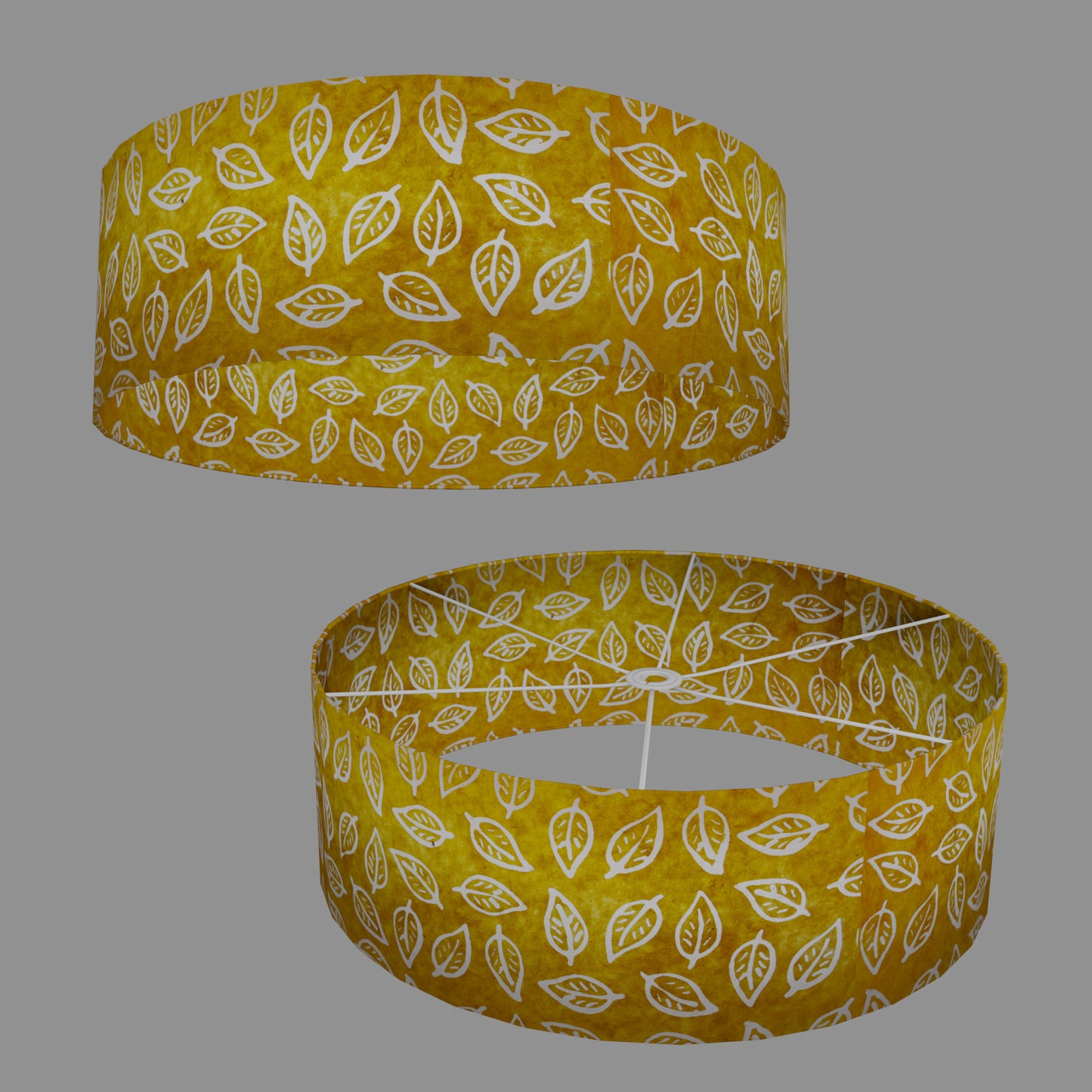 Drum Lamp Shade - B107 ~ Batik Leaf Yellow, 60cm(d) x 20cm(h)