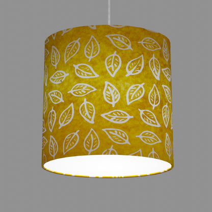 Oval Lamp Shade - B107 ~ Batik Leaf Yellow, 30cm(w) x 30cm(h) x 22cm(d)