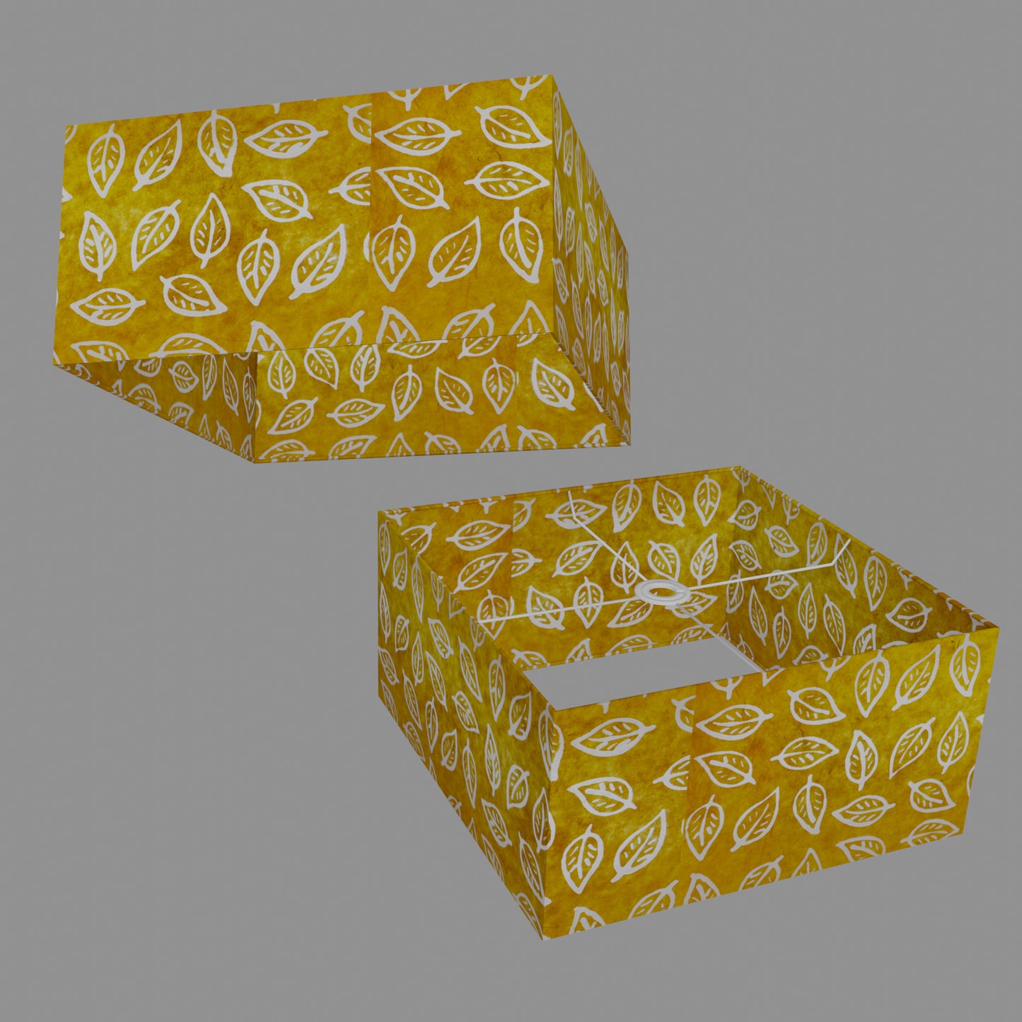 Square Lamp Shade - B107 ~ Batik Leaf Yellow, 40cm(w) x 20cm(h) x 40cm(d)