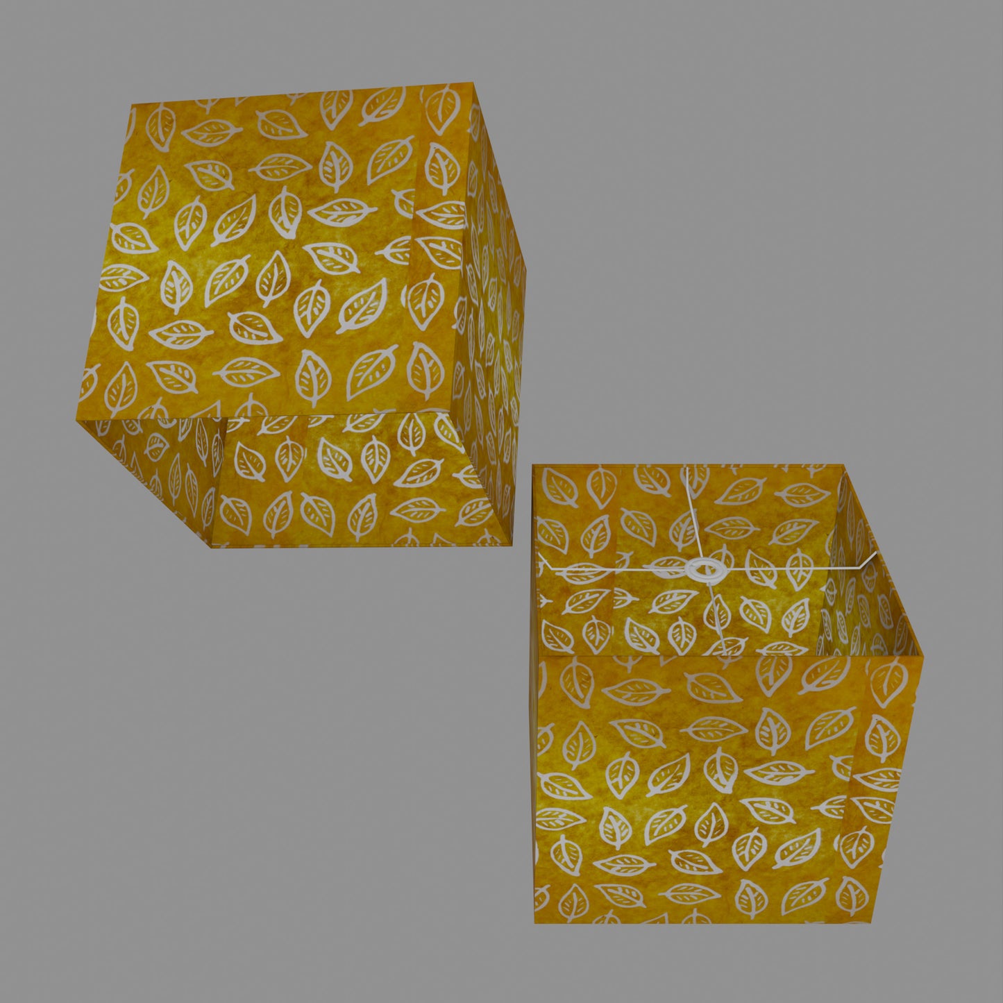 Square Lamp Shade - B107 ~ Batik Leaf Yellow, 40cm(w) x 40cm(h) x 40cm(d)