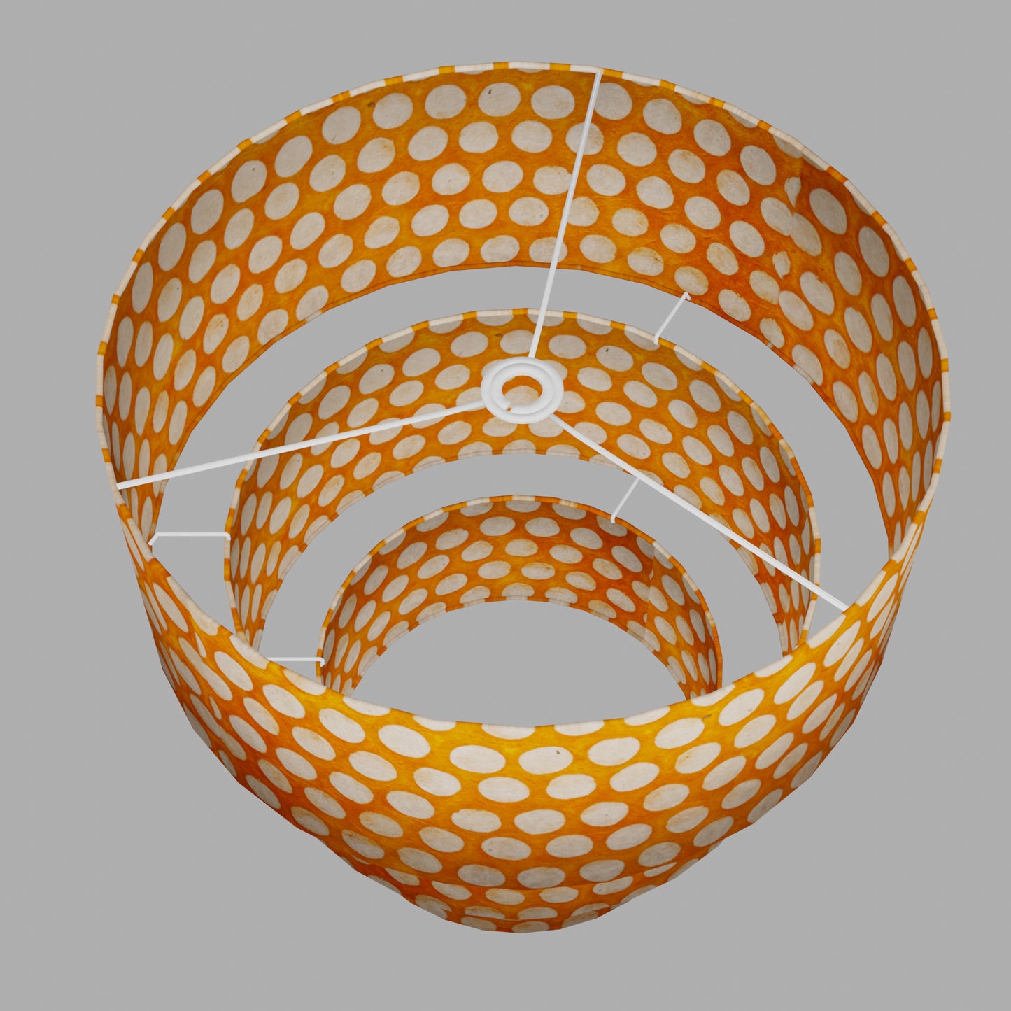 3 Tier Lamp Shade - B110 ~ Batik Dots on Orange 50cm x 20cm, 40cm x 17.5cm & 30cm x 15cm