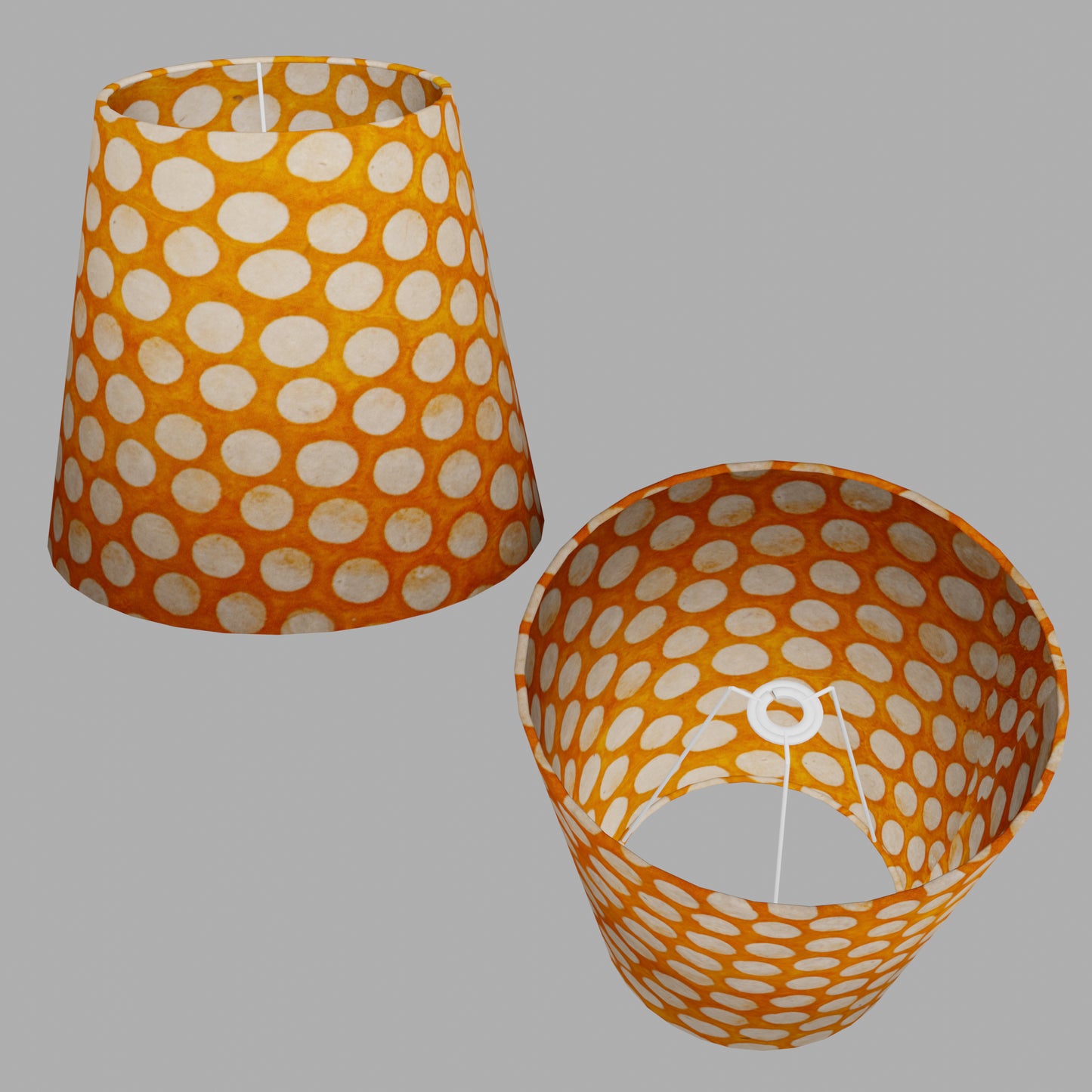 Conical Lamp Shade B110 ~ Batik Dots on Orange, 23cm(top) x 35cm(bottom) x 31cm(height)