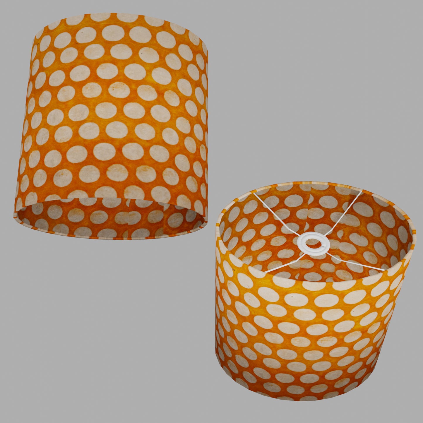 Oval Lamp Shade - B110 ~ Batik Dots on Orange, 30cm(w) x 30cm(h) x 22cm(d)