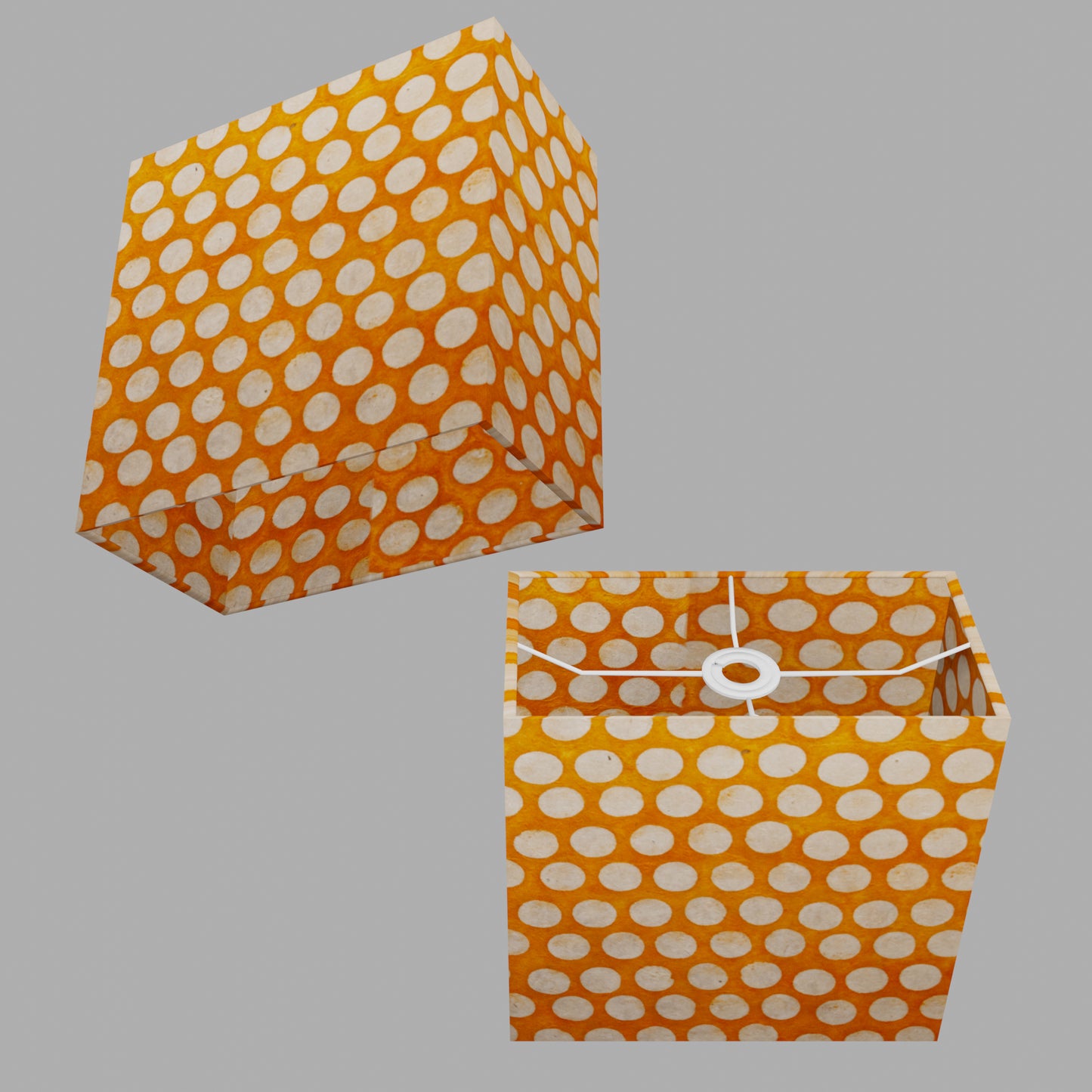 Rectangle Lamp Shade - B110 ~ Batik Dots on Orange, 30cm(w) x 30cm(h) x 15cm(d)