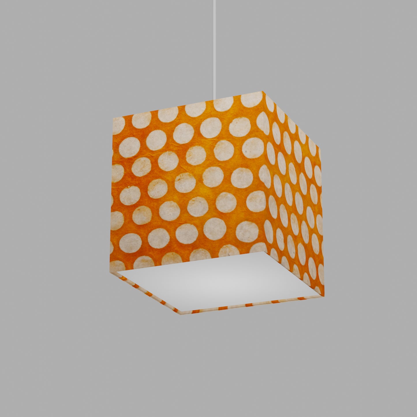 Square Lamp Shade - B110 ~ Batik Dots on Orange, 20cm(w) x 20cm(h) x 20cm(d)