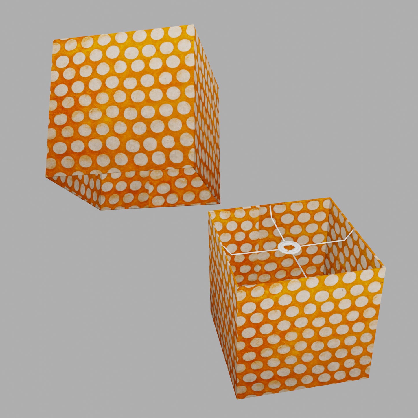 Square Lamp Shade - B110 ~ Batik Dots on Orange, 30cm(w) x 30cm(h) x 30cm(d)