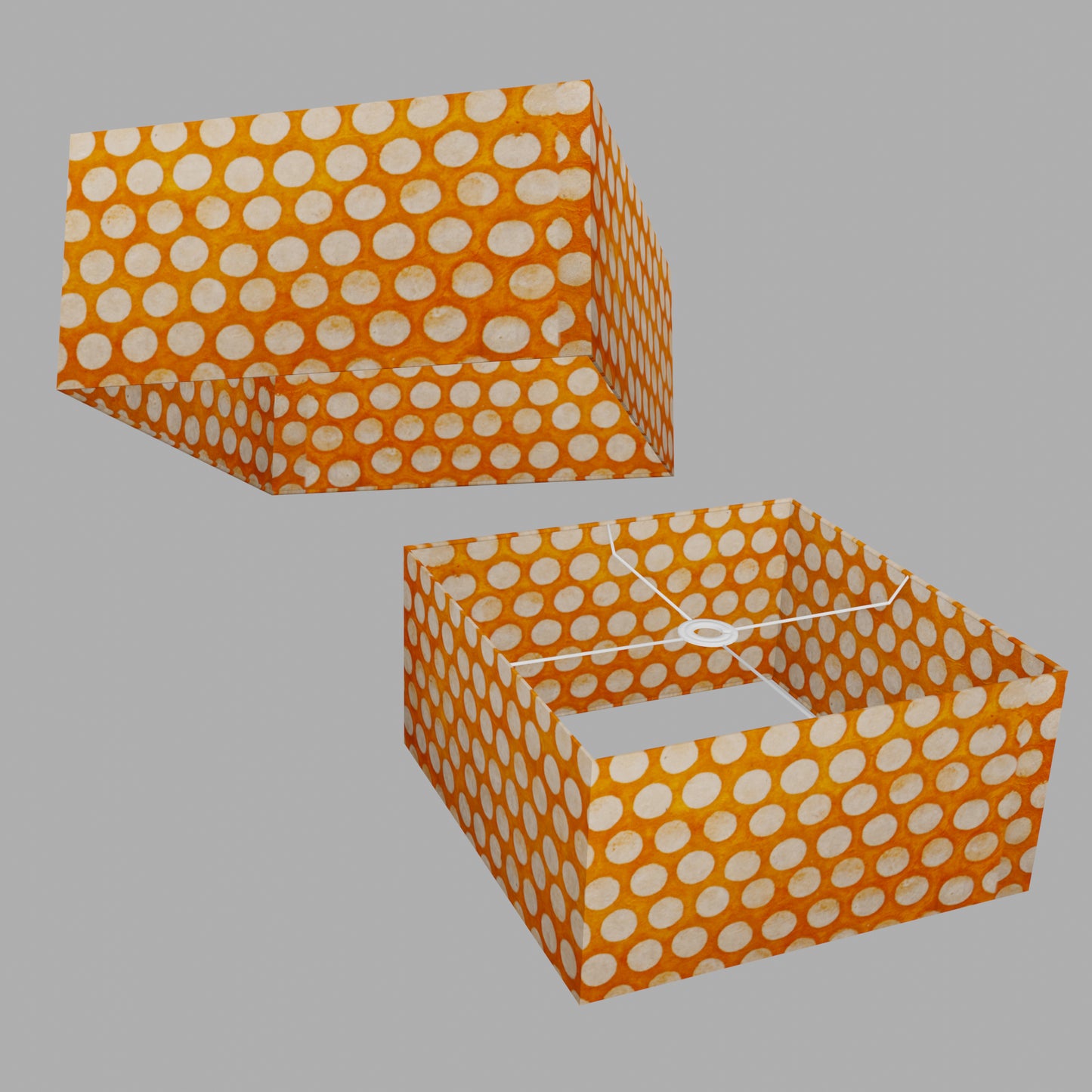 Square Lamp Shade - B110 ~ Batik Dots on Orange, 40cm(w) x 20cm(h) x 40cm(d)
