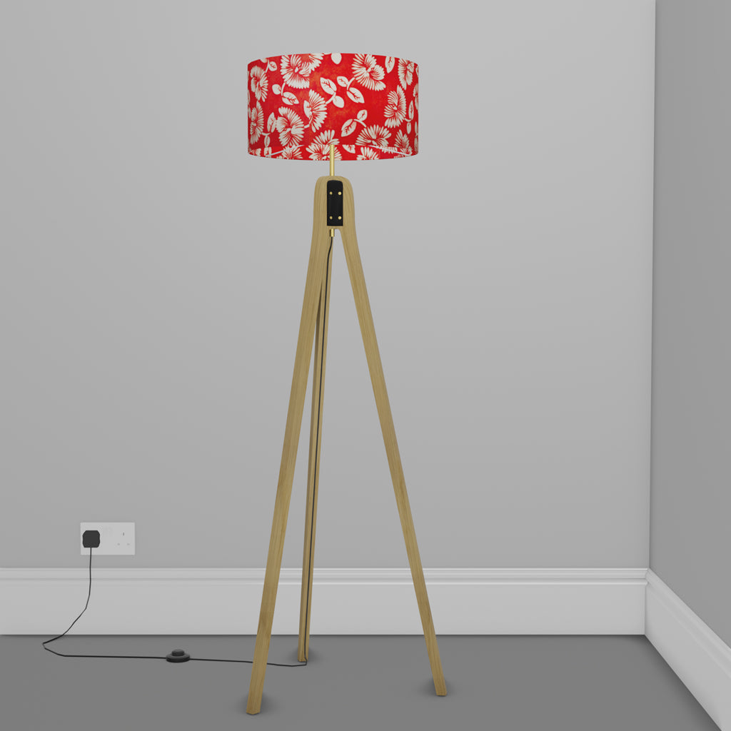 Oak Tripod Floor Lamp - B118 Batik Peony Red