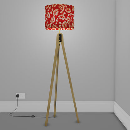 Oak Tripod Floor Lamp - B118 Batik Peony Red