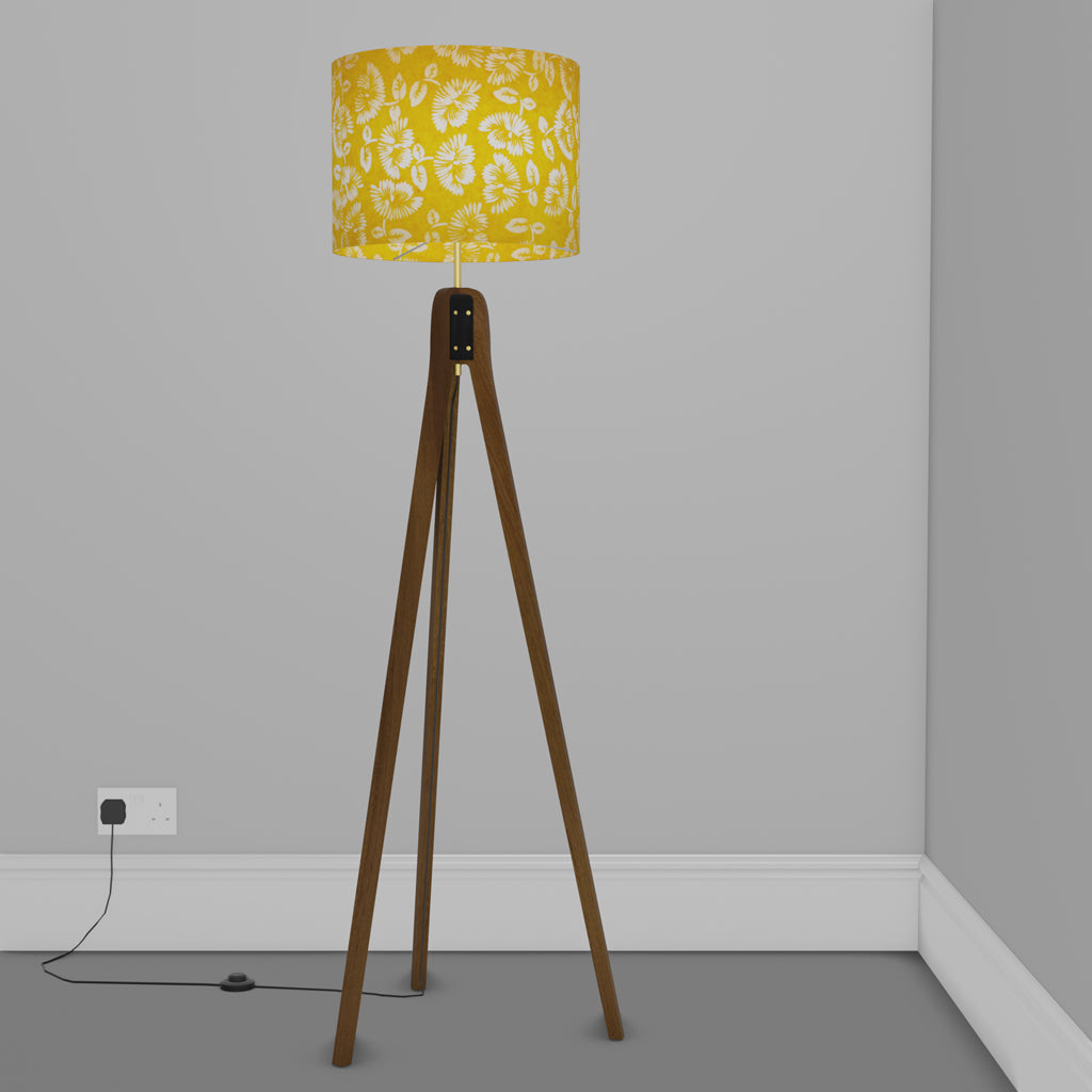 Sapele Tripod Floor Lamp - B120 Batik Peony Yellow