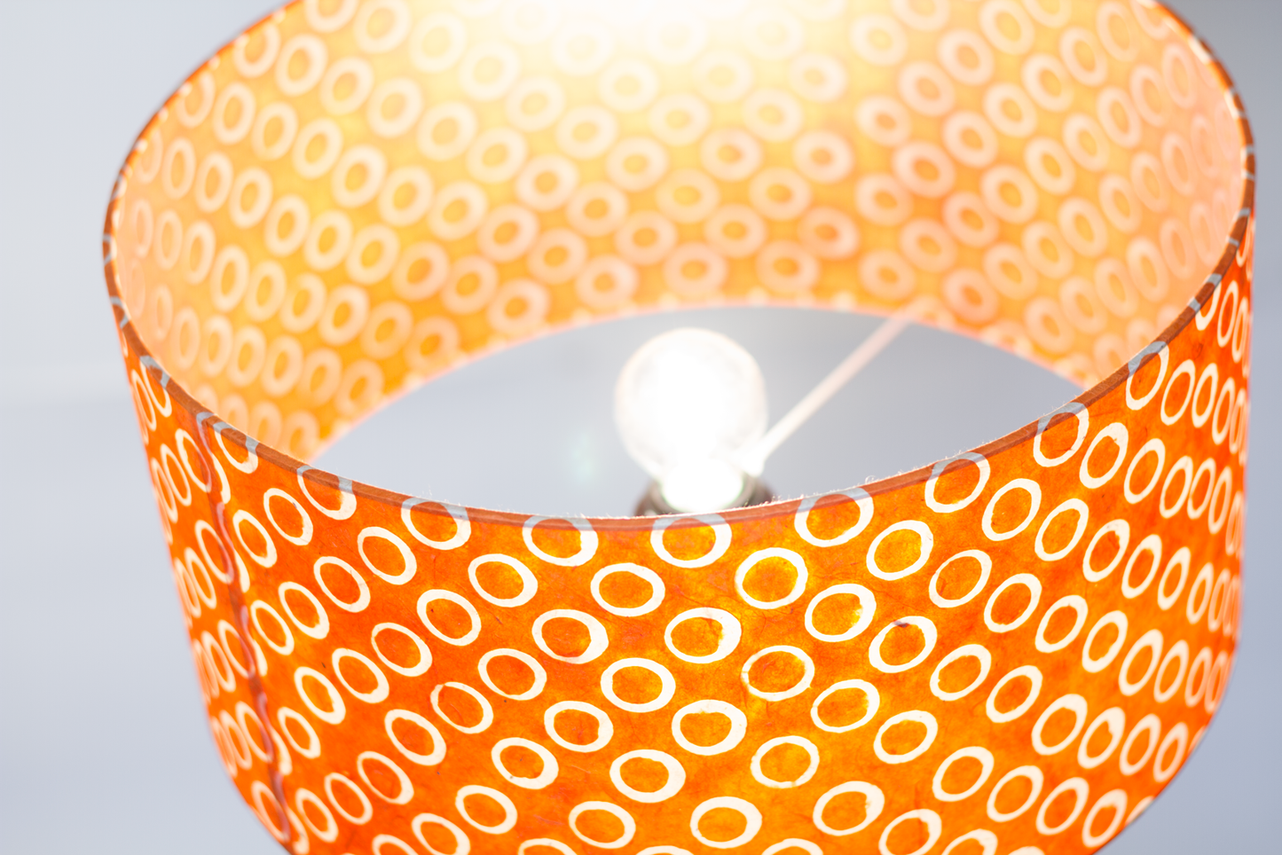 Oval Lamp Shade - P03 - Batik Orange Circles, 20cm(w) x 20cm(h) x 13cm(d)
