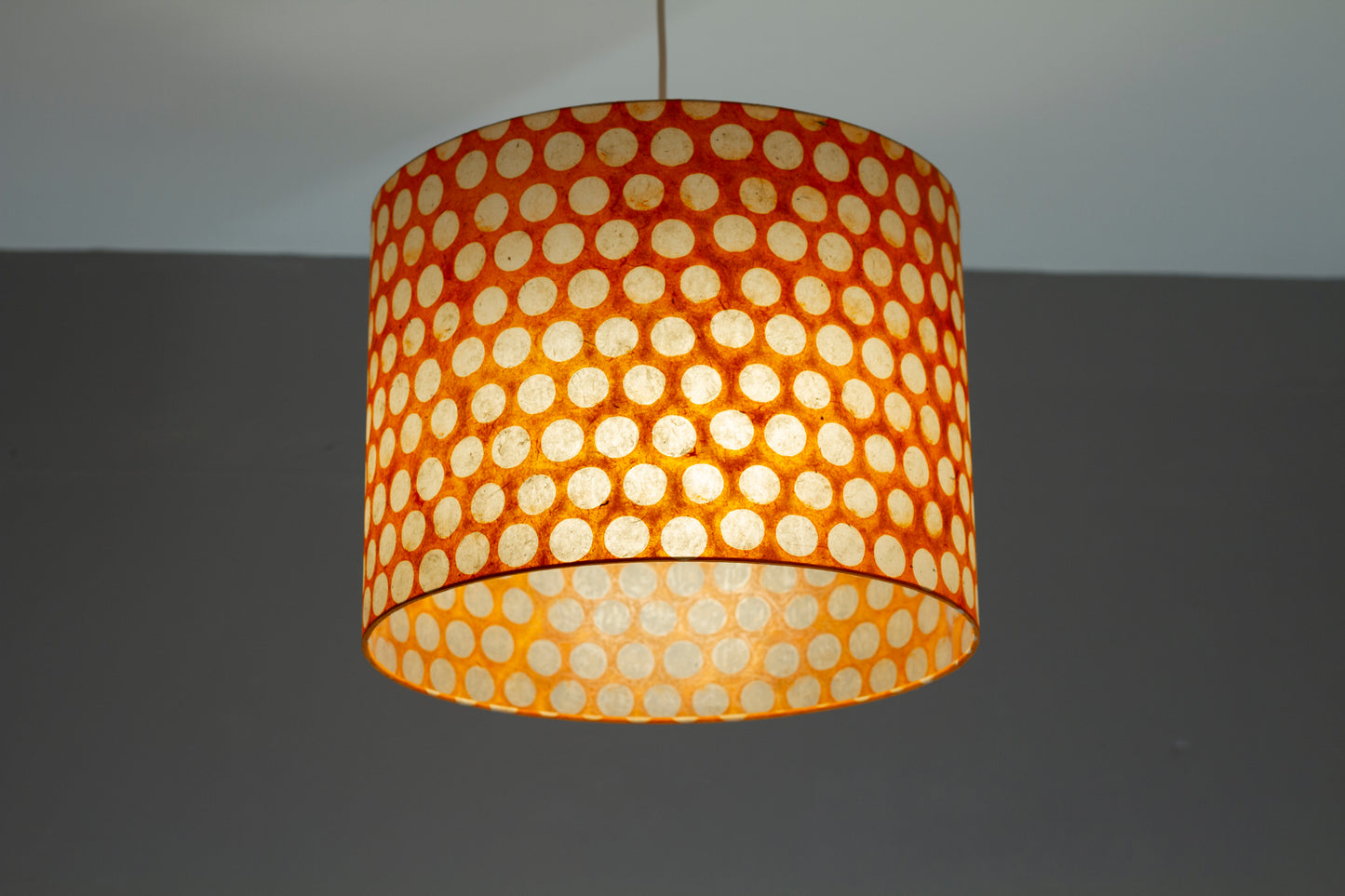 Drum Lamp Shade - B110 ~ Batik Dots on Orange, 60cm(d) x 30cm(h)