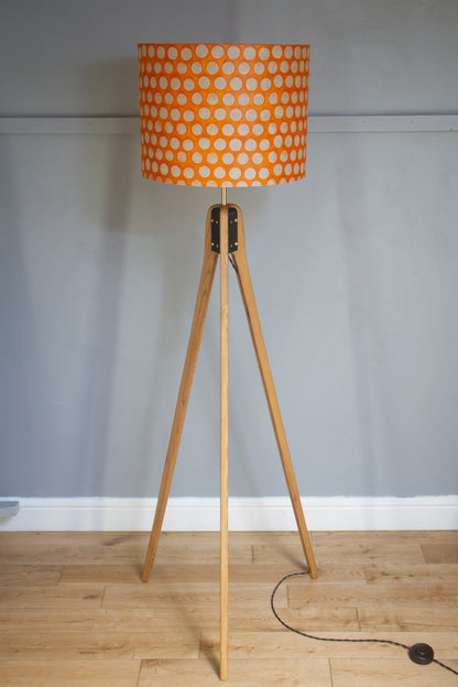 Oak Tripod Floor Lamp - B110 ~ Batik Dots on Orange