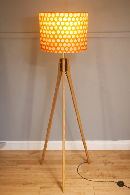 Oak Tripod Floor Lamp - B110 ~ Batik Dots on Orange