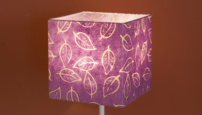 Square Lamp Shade - P68 - Batik Leaf on Purple, 20cm(w) x 20cm(h) x 20cm(d)