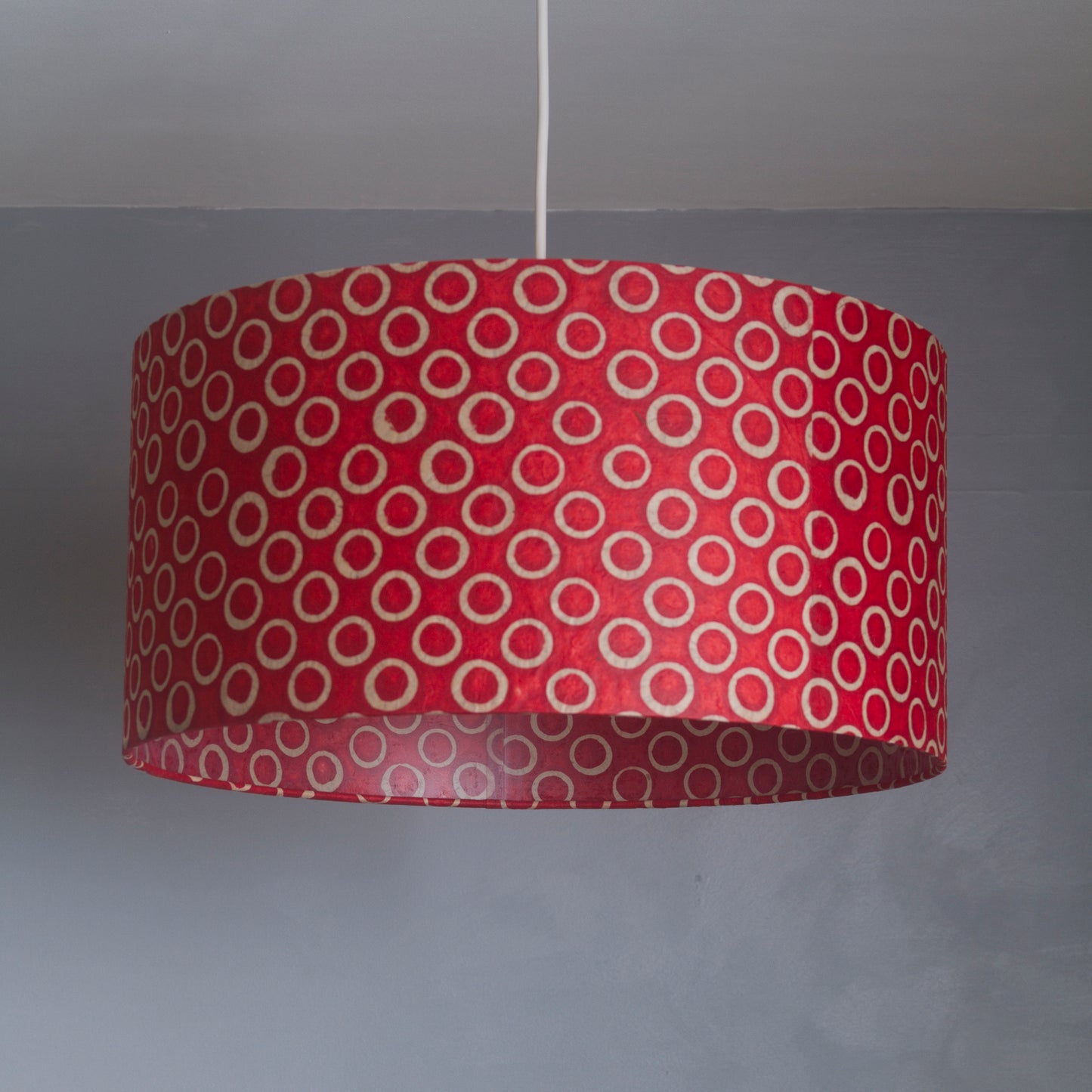 3 Tier Lamp Shade - P83 - Batik Red Circles, 50cm x 20cm, 40cm x 17.5cm & 30cm x 15cm