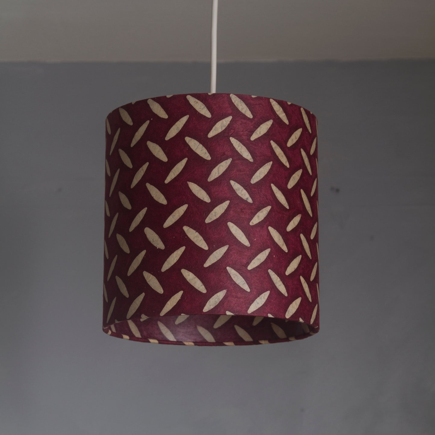 Drum Lamp Shade - P14 - Batik Tread Plate Cranberry, 20cm(d) x 30cm(h)